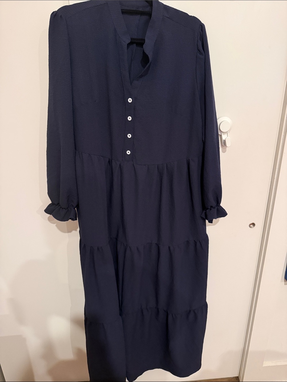 SHEIN Navy Button-Front Tiered Maxi Dress